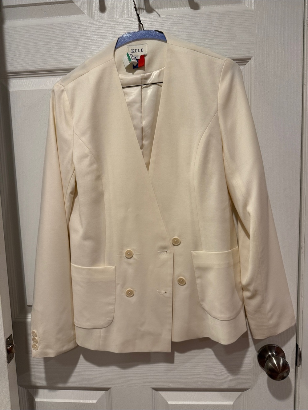 KULE Cream Double-Breasted V-Neck Blazer